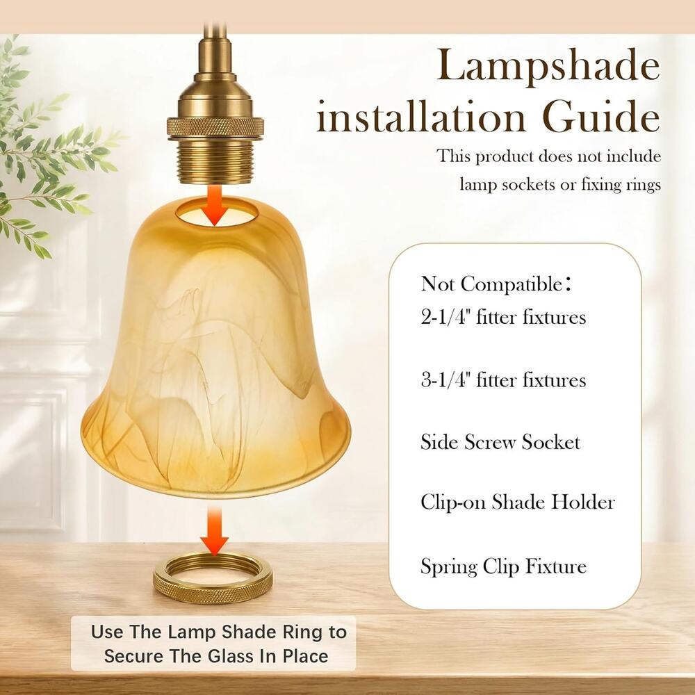 6-Pack Amber Marble Bell Glass Lamp Shades E26 Replacement Light Covers - Picture 6 of 6